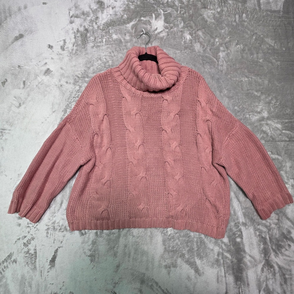 Premise Women Pink Cable Knit Turtleneck Sweater Size M RN 93178 Cotton Blend